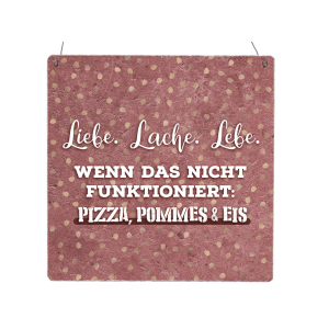 Interluxe Holzschild XL - Liebe Lache Lebe - witziges Geschenk Pizza Pommes Eis