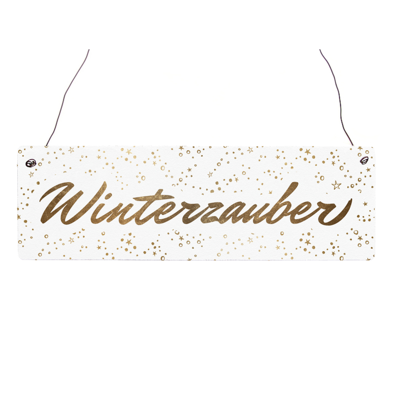 Interluxe Holzschild - Winterzauber gold - Weihnachten Advent Adventsdeko Weihnachtsdeko