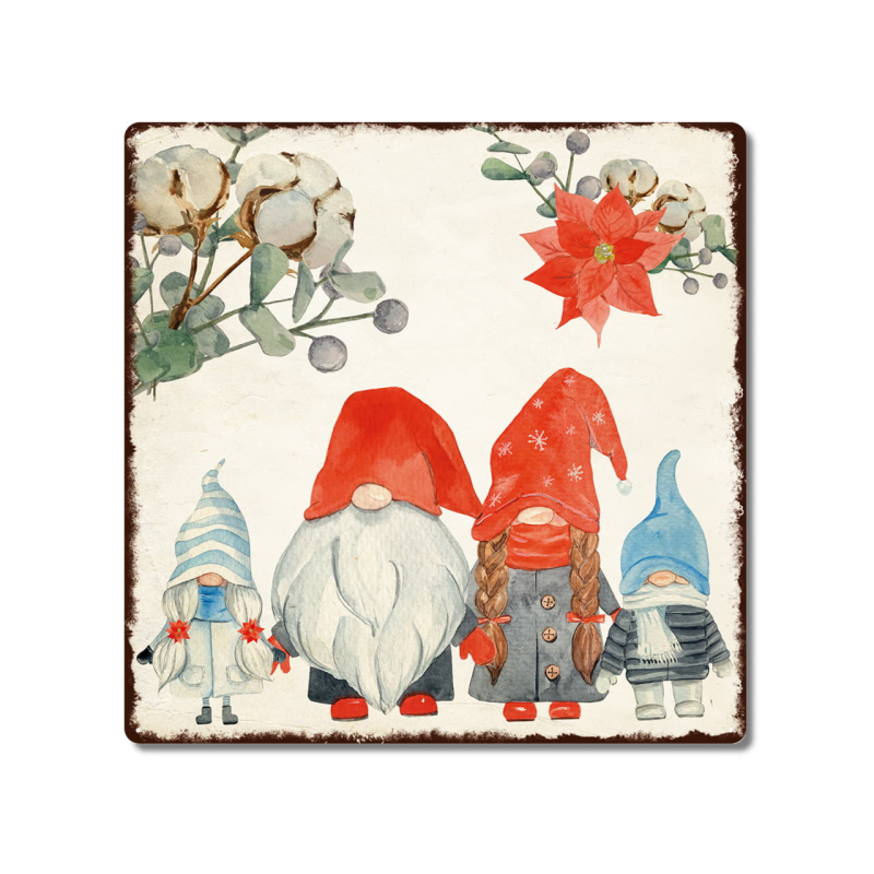 Interluxe Metallschild 20x20cm - Winter Gnome - Geschenk für Freunde Familie Weihnachtsdekoration Weihnachten