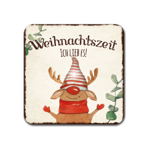 INTERLUXE LED leuchtender Untersetzer - Gnom Elch Weihnachtszeit ich lieb es - Bierdeckel mit Spruch Hirsch Rentier Schnee Geschenk