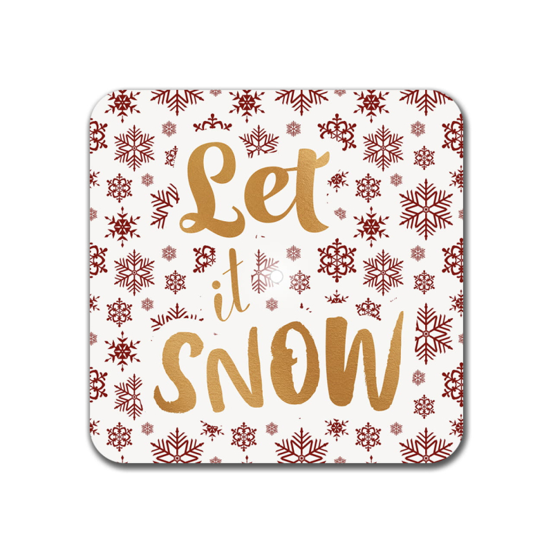 INTERLUXE LED leuchtender Untersetzer - Let is snow Rot Gold - Bierdeckel mit Spruch Schneeflocken Weihnachten Schnee Familie