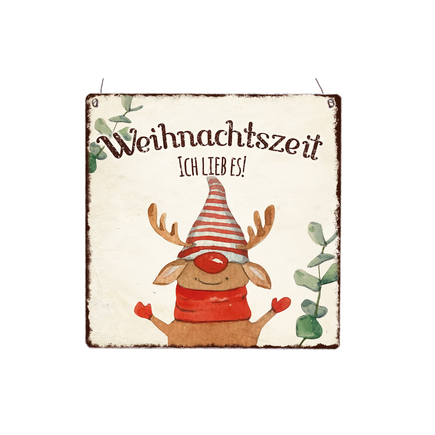 Interluxe Holzschild XL - Gnom Elch Weihnachtszeit ich lieb es - Geschenk Rentier Hirsch Schlitten Schnee