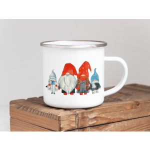 EMAILLE BECHER Retro Tasse - Gnome 4er Familie - lustige Geschenkidee für Geschwister Tasse Glühwein Weihnachtsmarkt Adventszeit Weihnachten