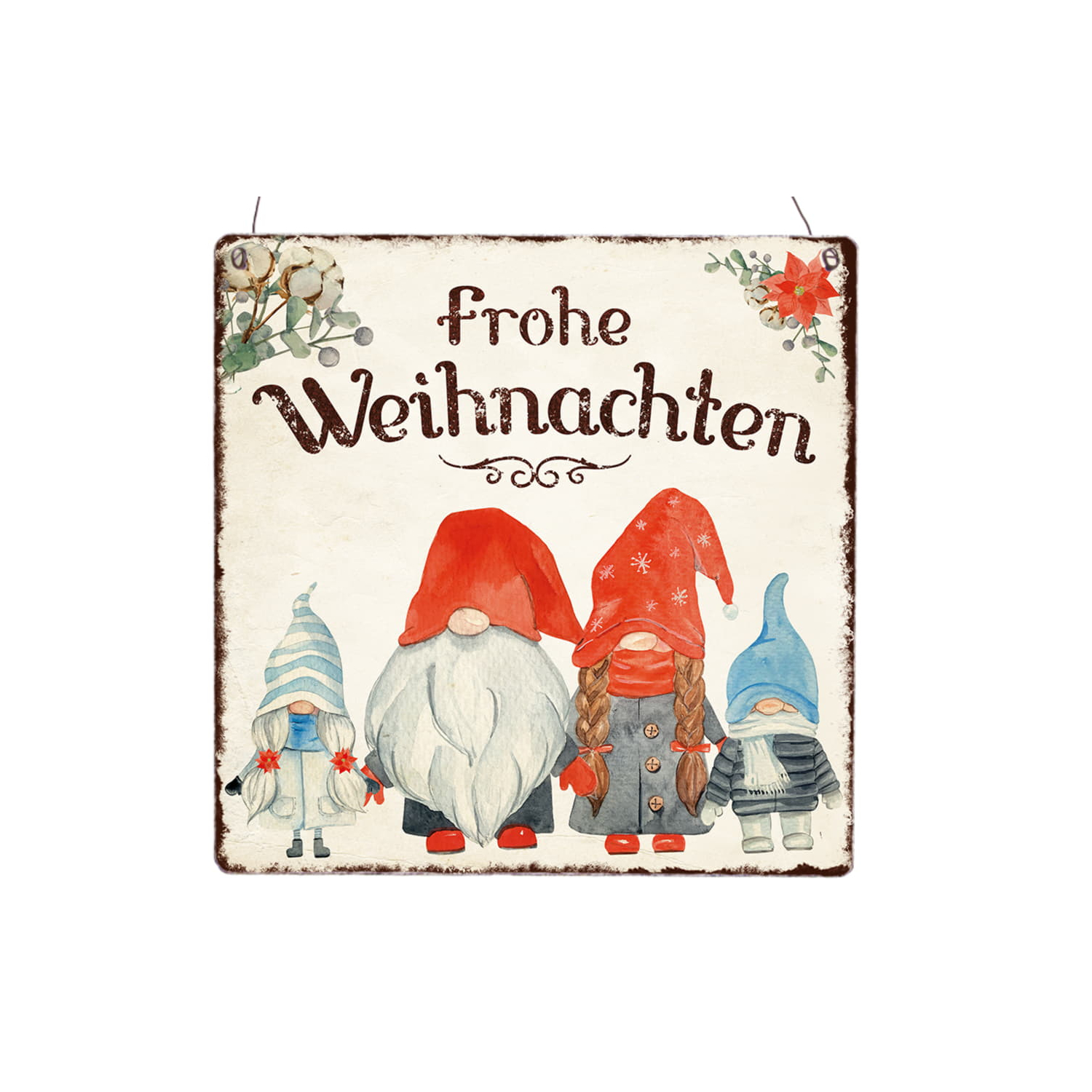 Interluxe Holzschild XL - Frohe Weihnachten Gnome Familie - Geschenk