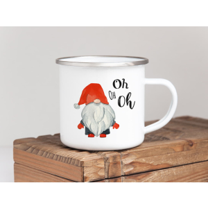 EMAILLE BECHER - Gnome Weihnachten Oh oh oh - Retro Tasse lustige Geschenkidee für Geschwister Glühwein Weihnachtsmarkt Adventszeit hohoho Nikolaus Weihnachtsmann Winter