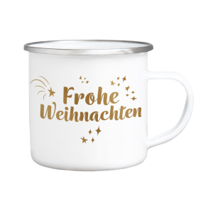 EMAILLE BECHER - Frohe Weihnachten Gold Sterne - Tasse...