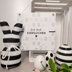 Interluxe Holzschild  XL - Friede Freude Eier suchen - Frohe Ostern Hase Frühling Geschenkidee scandi Landhaus Blumen