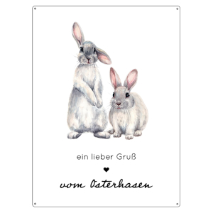 Interluxe 300x220mm Wandschild - Ein lieber Gruß vom Osterhasen - Ostern Frühling Deko Landhaus Shabby chic scandi Metallschild