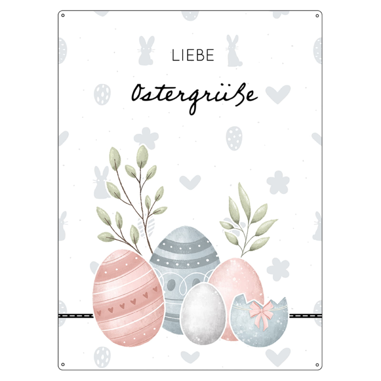 Interluxe 300x220mm Wandschild - Liebe Ostergrüße - Frohe Ostern Frühling Deko Landhaus Shabby chic scandi Metallschild
