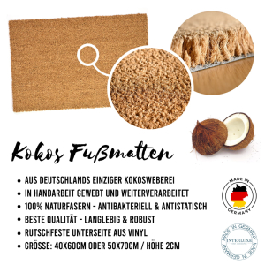 Interluxe Kokos-Fußmatte - Na du - Dots - lustige Fußmatte - hergestellt in Deutschland aus nachhaltiger Kokofaser, antibakteriell und natürlich