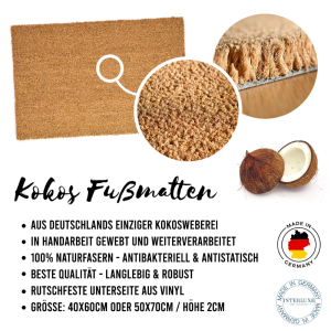 Interluxe Kokos-Fußmatte - Lieblingszuhause Geo Herz - Kokosmatte 100% Made in Germany - Türmatte aus natürlichem Kokos in Handarbeit gefertigt - Türvorleger in robuster und schwerer Qualität