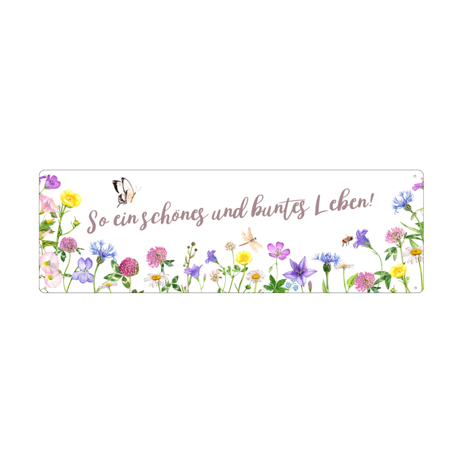 Interluxe Metallschild - So ein schönes buntes Leben - Dekoschild zum Frühling Sommer Blumen Wildblumen