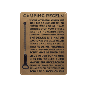 Schild mit Flaschenöffner 300x220mm - Camping Regeln...