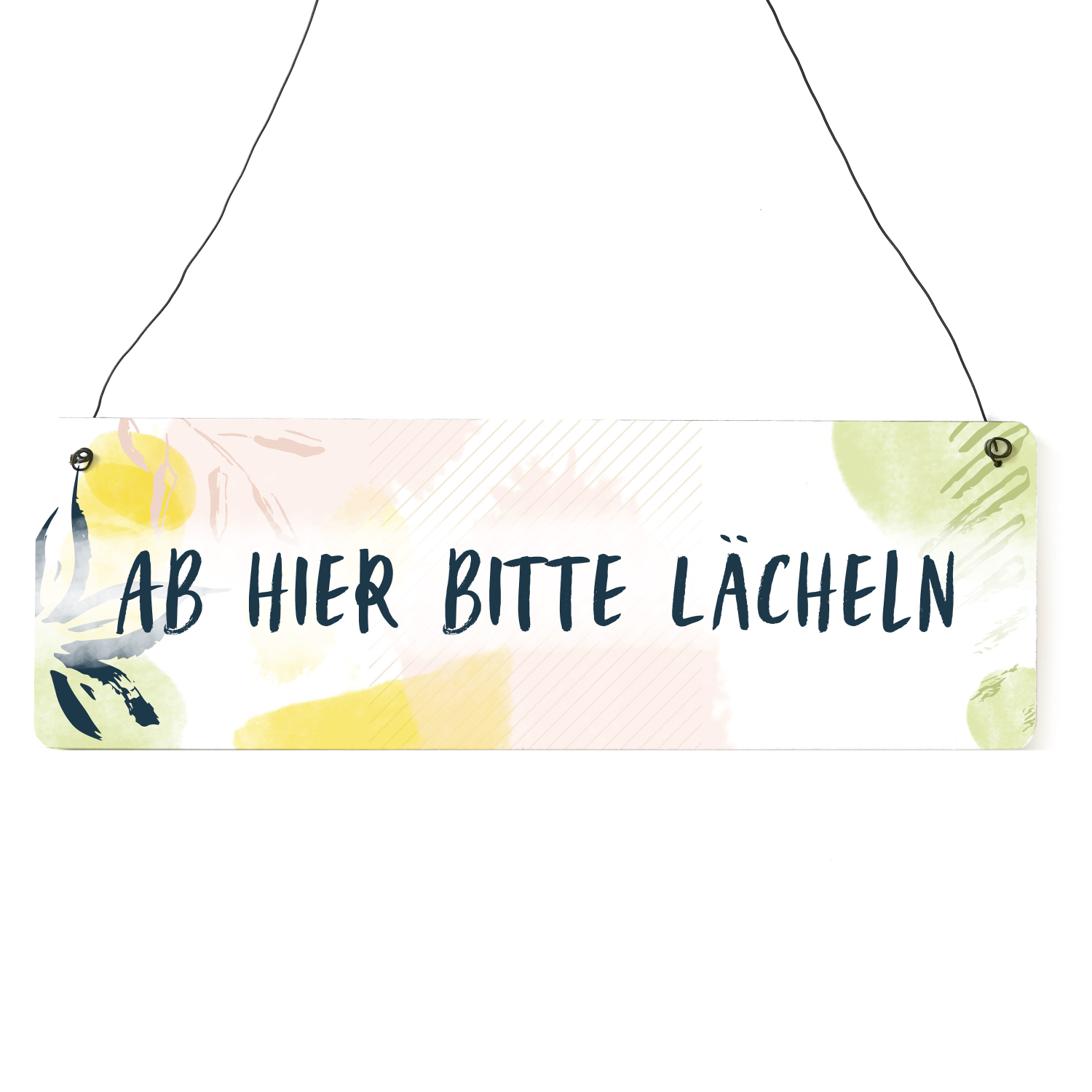 Interluxe Holzschild - Ab hier bitte lächeln Pastel - Dekoschild als Geschenk für Freunde und Familie