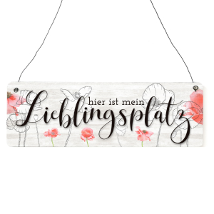 Interluxe Holzschild - Hier ist mein Lieblingsplatz Mohn - Dekoschild als Geschenk für Freunde und Familie