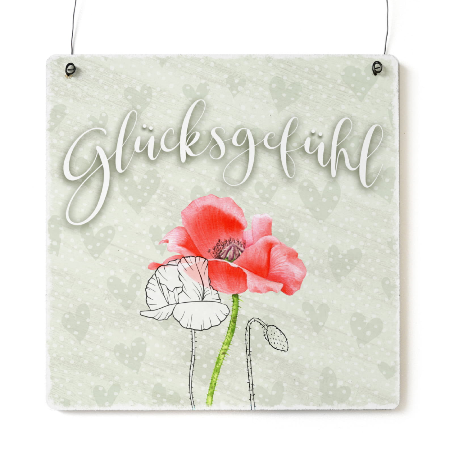 Interluxe Holzschild XL - Glücksgefühl MOHN - Dekoschild Mohnblumen Frühling Sommer