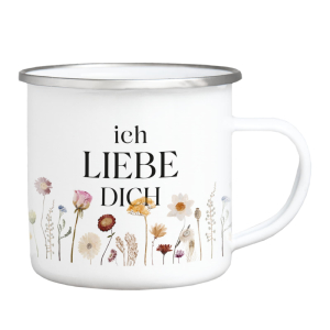 EMAILLE BECHER - Ich liebe Dich - Serie Wildflora - Tasse als Geschenk