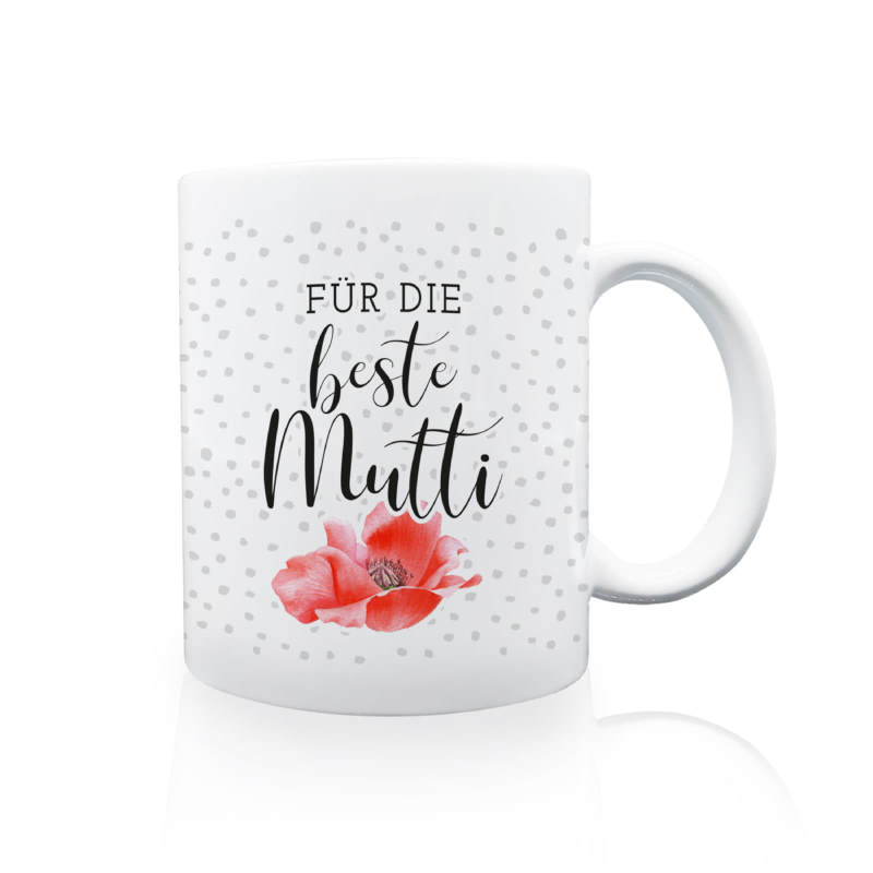 Tasse Kaffeebecher - Für die beste Mutti - Serie Mohn - Tasse als Geschenk für die Mama zum Geburtstag