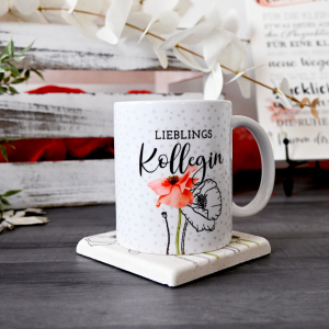 Tasse Kaffeebecher - Lieblingskollegin - Serie Mohn - Tasse als Geschenk zum Geburtstag
