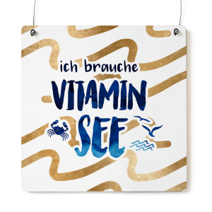 Interluxe Holzschild  XL - ICH BRAUCHE VITAMIN SEE - Dekoschild Maritim Küste Meer Strand Urlaub