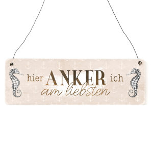 Interluxe Holzschild - Hier anker ich am liebsten - Dekoschild Anker Meer Maritim Sommer Wegweiser Schild Shabby Vintage