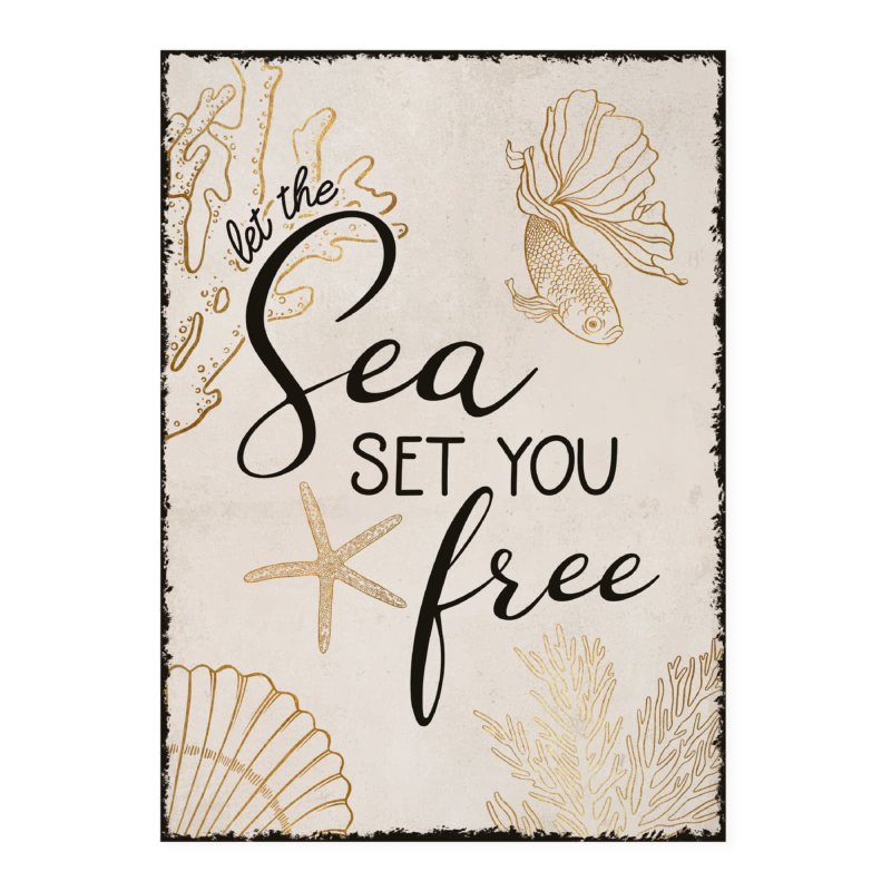 Interluxe Holzschild Wandtafel 280x200mm - Let the Sea set you free - zum Aufstellen oder Aufhängen Maritim Meer Spruch
