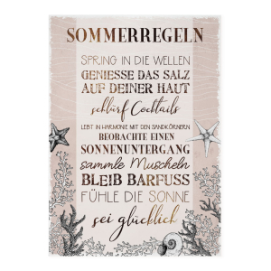 Interluxe Holzschild Wandtafel 280x200mm - Sommer Regeln - zum Aufstellen oder Aufhängen Maritim Meer Spruch