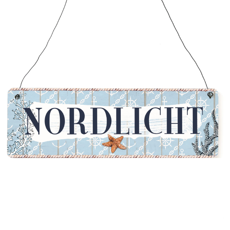 Interluxe Holzschild - Nordlicht - Dekoschild Meer Maritim Sommer Schild Shabby Vintage