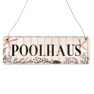 Interluxe Holzschild - Poolhaus Beachlife - Schild Dekoschild für Pool Schwimmbad Hallenbad Hotel Wellness