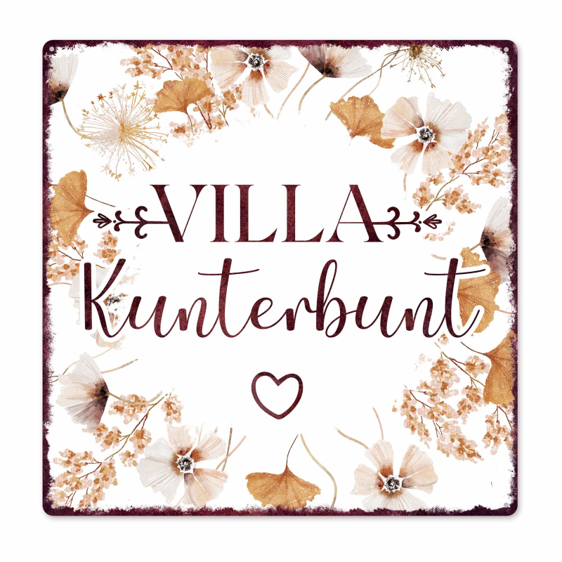 Interluxe Schild Metallschild 20x20cm - Villa Kunterbunt - Herbstdeko Dekoschild