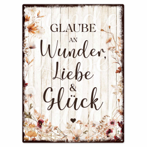 Interluxe Schild 300x220mm Metallschild  Wandschild - Glaube an Wunder, Liebe und Glück - Spruchschild Dekoschild