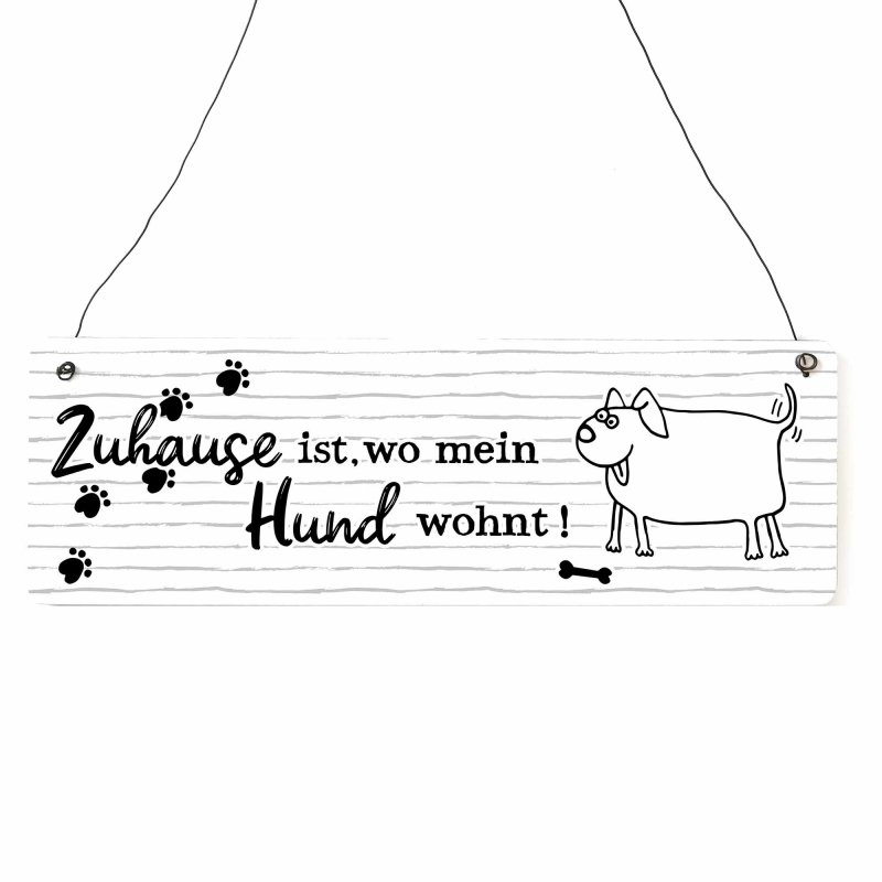 Interluxe Schild Holzschild - Zuhause ist, wo mein HUND wohnt - Dekoschild Türschild Hundefreund Dog Tierliebhaber