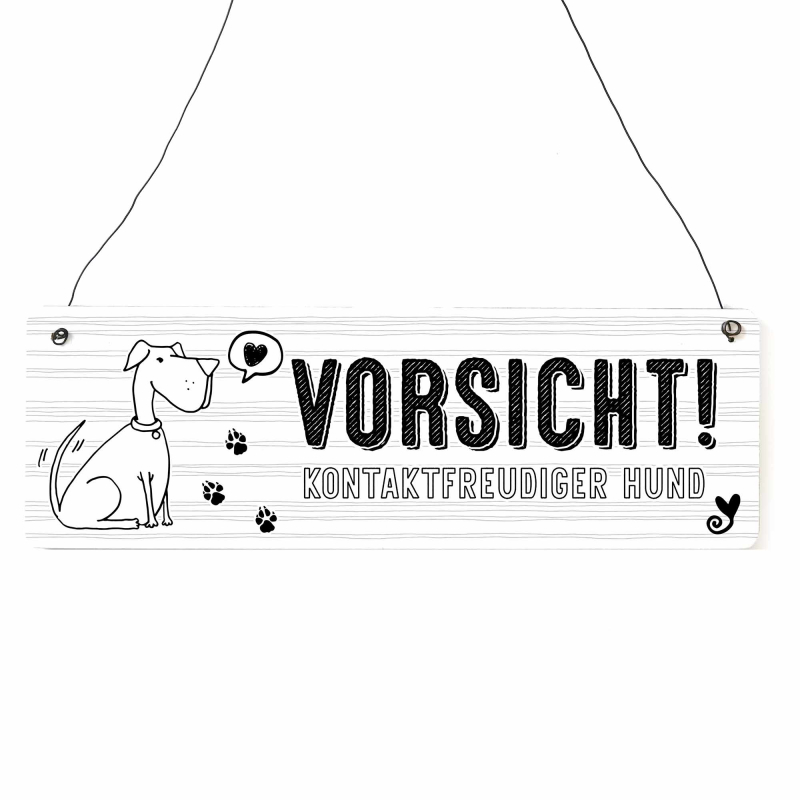 Interluxe Schild Holzschild - Vorsicht kontaktfreudiger Hund - Dekoschild Türschild Hundefreund