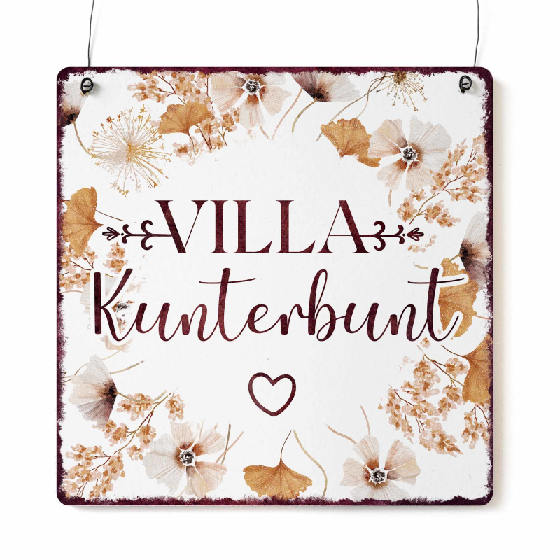 Interluxe Schild Holzschild  XL - Villa Kunterbunt_Herbstzauber - Herbstdeko Dekoschild Begrüßung Eingang Kinder