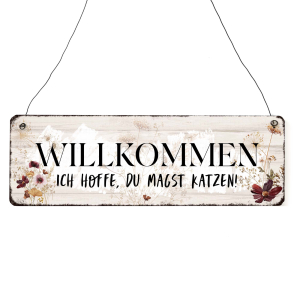 Interluxe Schild Holzschild - Willkommen Ich hoffe, du magst KATZEN - Dekoschild Türschild Eingangsschild Willkommen Katze