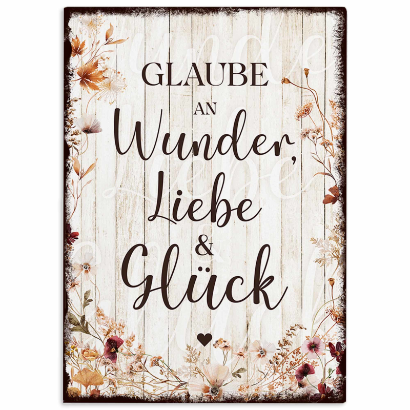 Interluxe Holzschild Wandtafel 28x20cm - Glaube an Wunder Herbstzauber - zum Aufstellen oder Aufhängen Schild mit Spruch