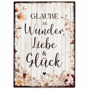 Interluxe Holzschild Wandtafel 28x20cm - Glaube an Wunder Herbstzauber - zum Aufstellen oder Aufhängen Schild mit Spruch