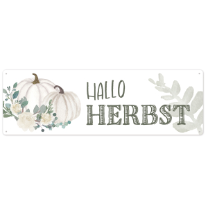 Interluxe Schild Metallschild - Hallo Herbst - Herbstschild Herbstdeko weißer Kürbis Baby Boo Japandi Skandi modern