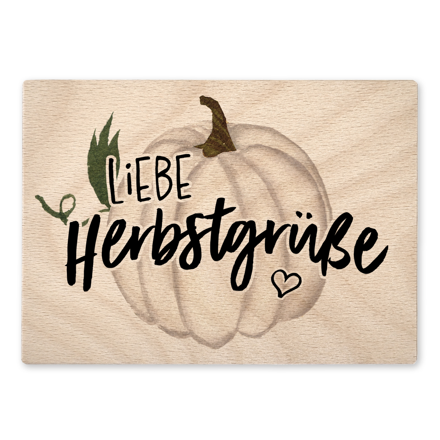 Interluxe Luxecards Postkarte Karte aus Holz - Liebe Herbstgrüße - weißer Kürbis Baby Boo Pumpin Herbst Dekokarte Dekoration Geschenkidee Freunde 