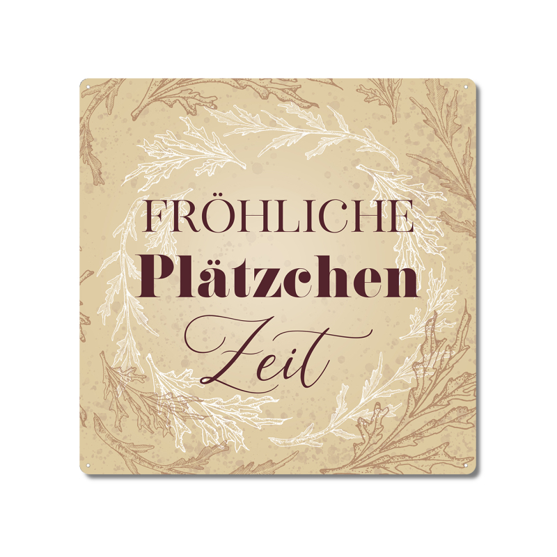 Interluxe Schild aus Metall 20x20cm - Fröhliche Plätzchenzeit - witziger Spruch Weihnachtsschild Weihnachtszeit Dekoration