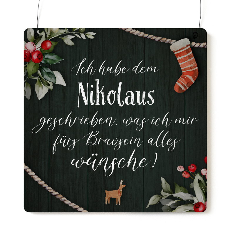 Interluxe Schild Holzschild  XL - Ich habe dem Nikolaus geschrieben - Dekoschild Wandschild Weihnachten Weihnachtszeit Christmas Winter Winterzeit