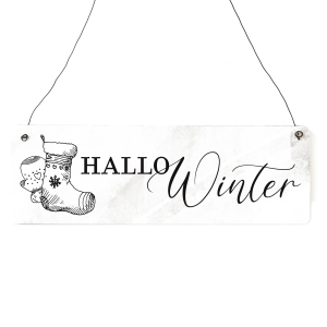 Interluxe Schild Holzschild - Hallo Winter - Dekoschild Weihnachten Xmas christmas Adventszeit Weihnachtszeit