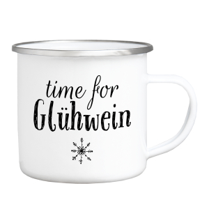 Interluxe Emaille Becher Tasse - Time for Glühwein - Weihnachtsmarkt Weihnachtsdeko Weihnachtszeit Winterzeit Winter Geschenkidee Teetasse Teebecher