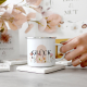 Interluxe Emaille Becher - Glück - Serie Wildflora - Tasse als Geschenk Motivation Affirmation Achtsamkeit  Glückstasse