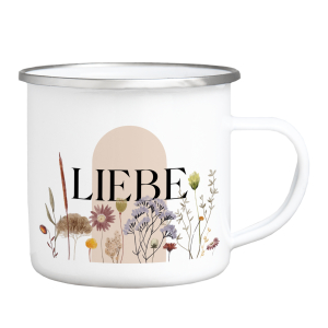 Interluxe Emaille Becher - Liebe - Serie Wildflora - Tasse als Geschenk Motivation Affirmation Achtsamkeit  Glückstasse