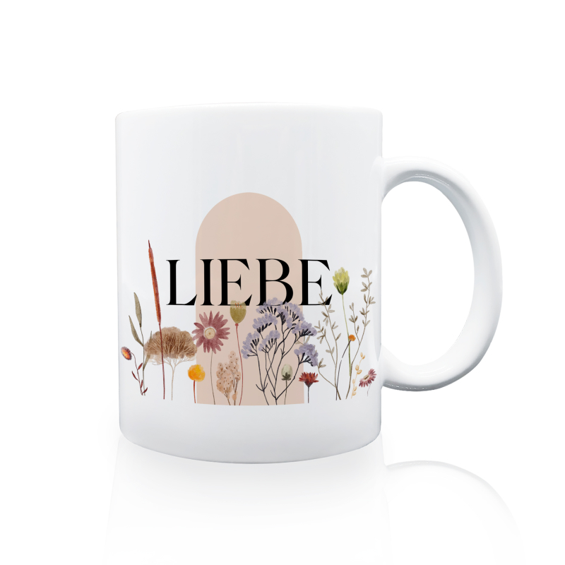 Interluxe Tasse Kaffeebecher - Liebe - Serie Wildflora als Geschenk zum Geburtstag Glückstasse Motivation Affirmation Teetasse Wildblumen Japandi