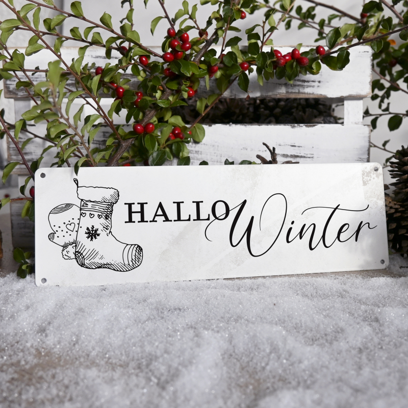 Hello Winter Holzschild – 12,7x12,7 Cm, Winterdekoration Im Bauernhaus-Stil, Für Regal Oder Tisch