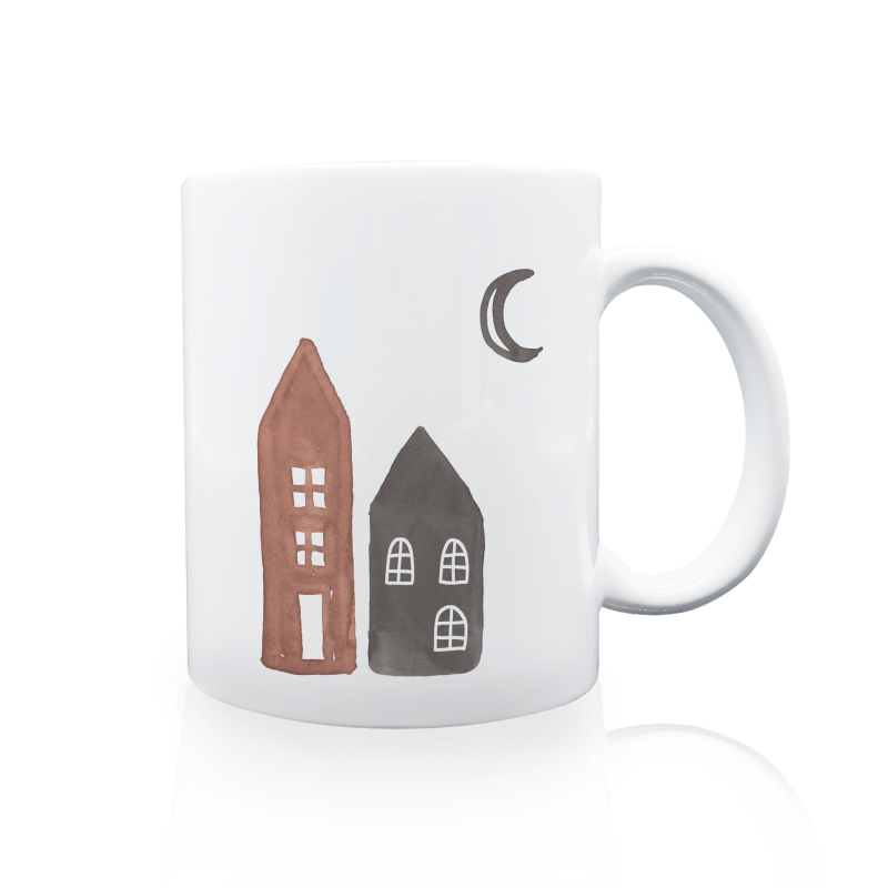 Interluxe Tasse - Häuschen Mond - Geschenkidee Mitbringsel Teetasse Kaffeetasse Geschenkidee Bürotasse Freundin Kollegin