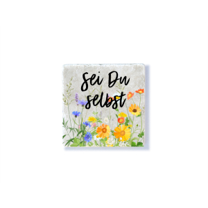 Interluxe 4er Set Marmor Magnet - Nimm dir Zeit Sei du selbst Sei glücklich Hab einen schönen Tag - Marmormagnete Geschenkidee bunt Trockenblumen Blumen