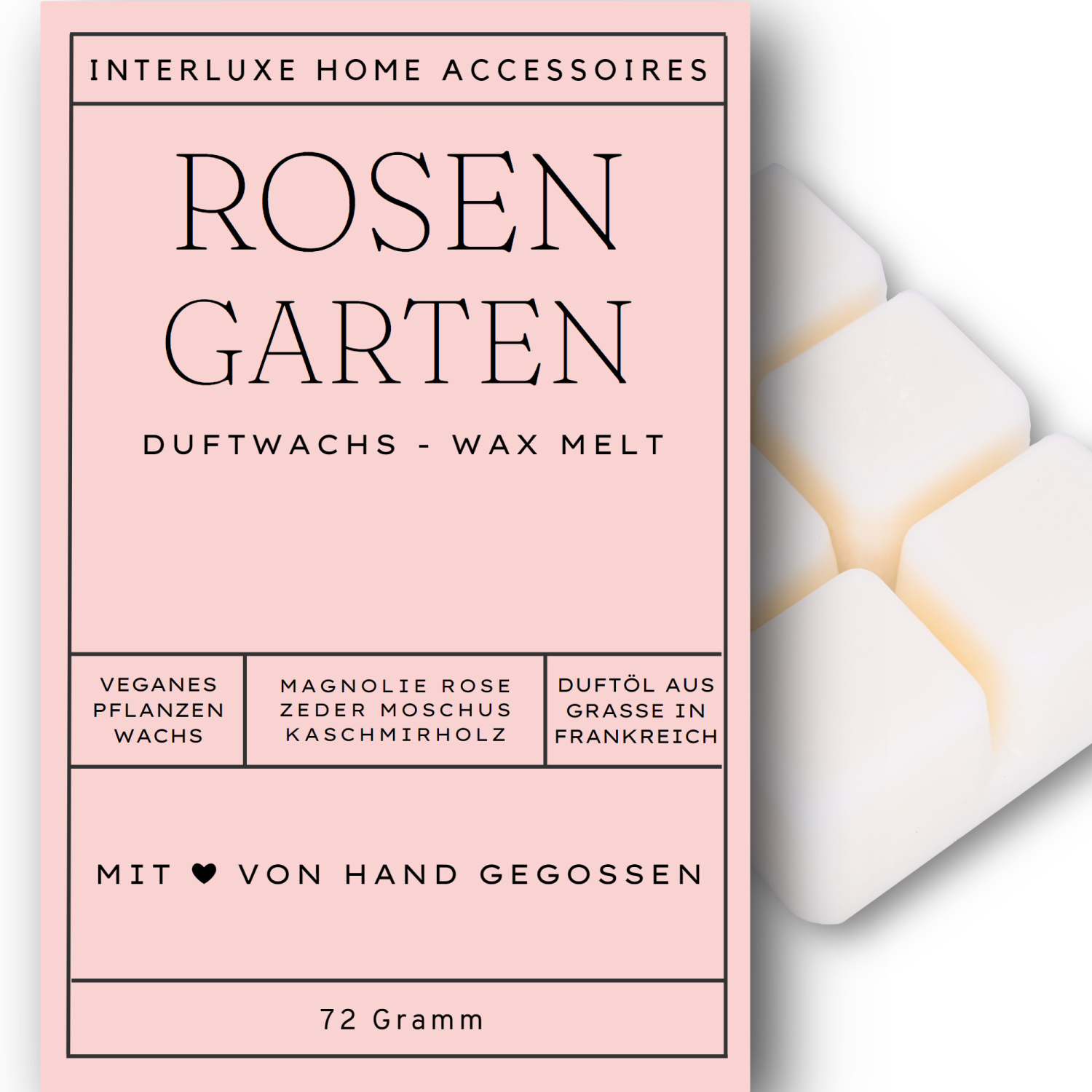 Interluxe Duftwachs Rosengarten - Spaziergang durch einen Blumengarten mit Magnolie, Rosen, Zeder, Kaschmir